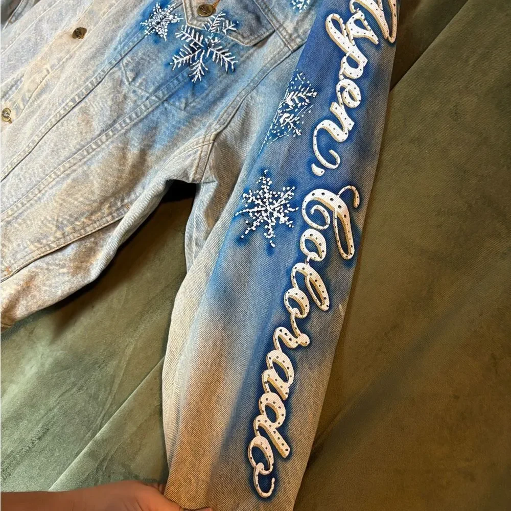 Vintage Tony Alamo Aspen Colorado Airbrushed Denim Jacket Ski Snowflake Western - Picture 6 of 10